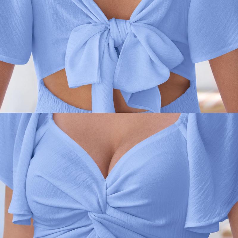 New Square-neck  Short-sleeve  High-waisted Dress