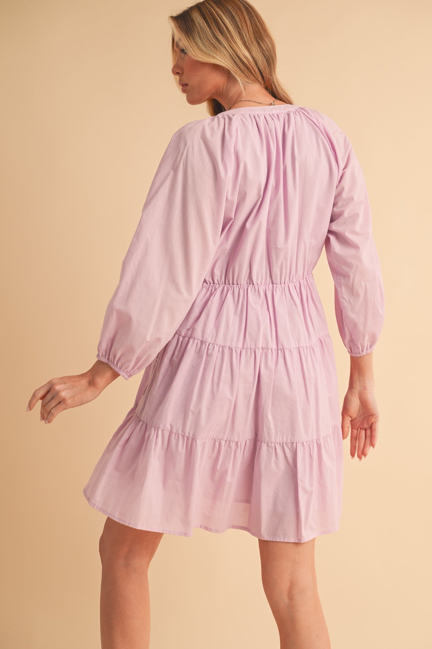 Notched Balloon Sleeve Tiered Mini Dress For Women–Trendy, Chic Style with Modern Balloon Sleeves, Tiered Layers for a Playful & Flirty Look