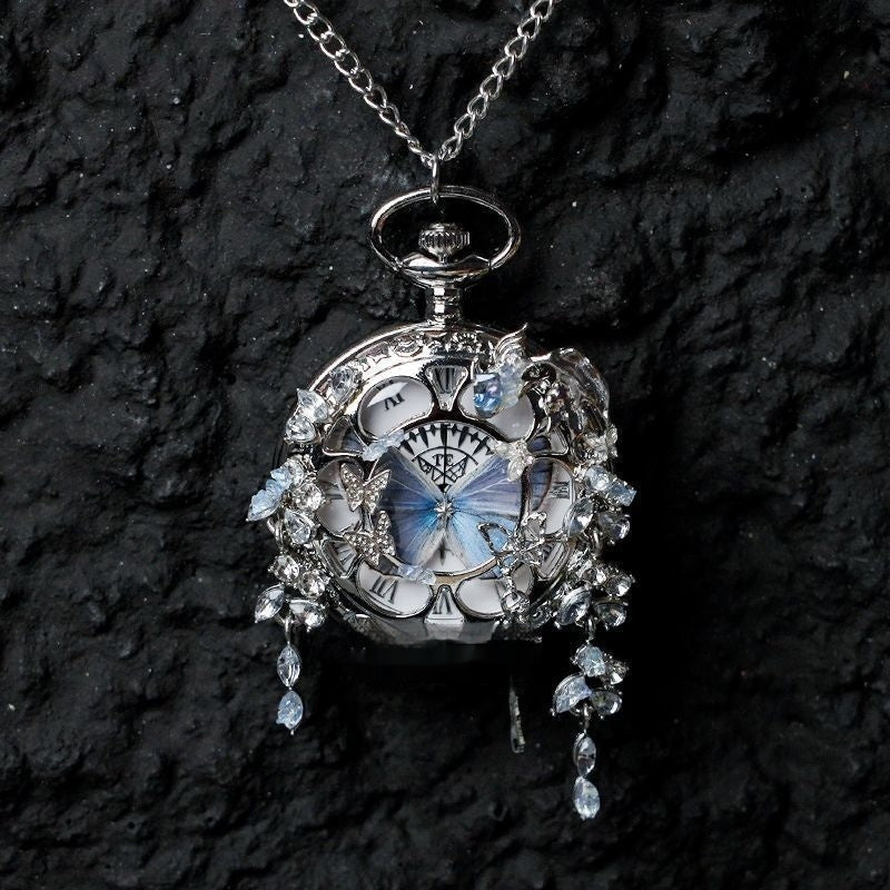 Couples Teal And Green Butterfly Animated Pocket Watch For Graduation Season