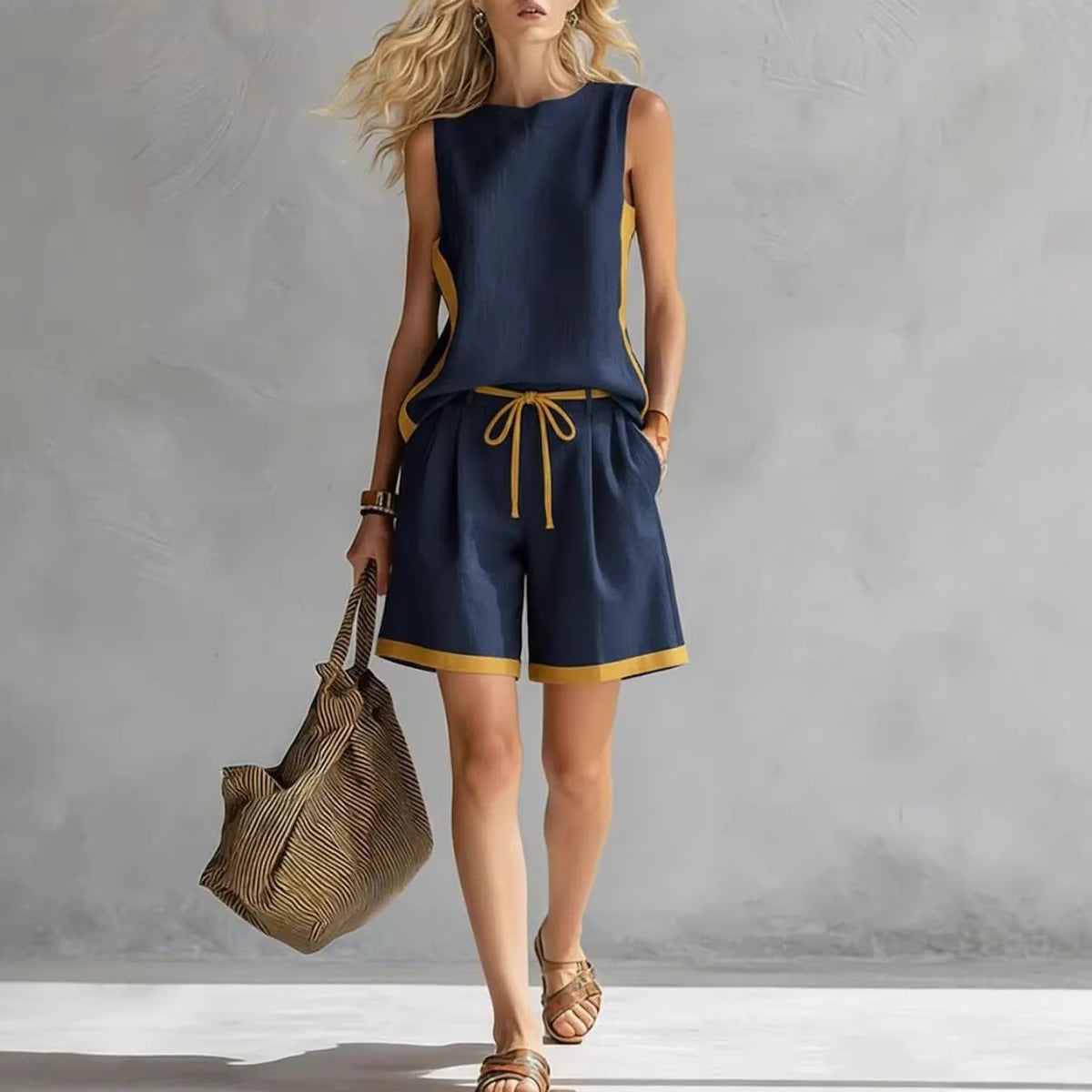 Solid Color Loose Casual Vest and Shorts Set