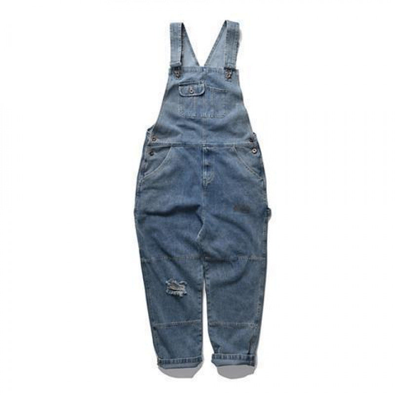 Retro Mens Distressed Denim Casual Suspender Overalls