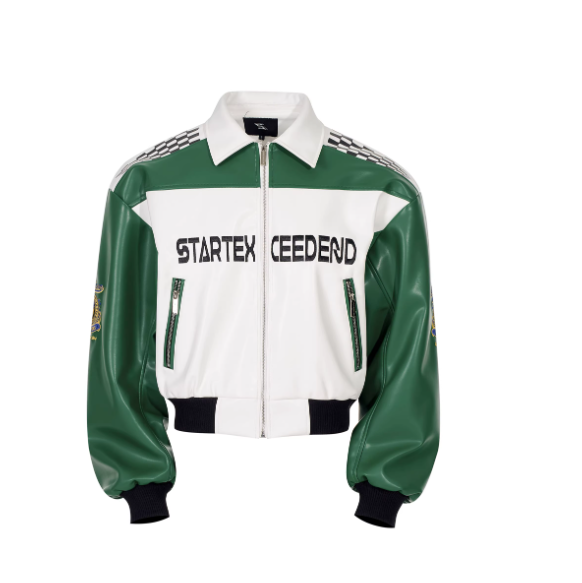 Mens Motorcycle Leather Jacket With Embroidered Medal Letters