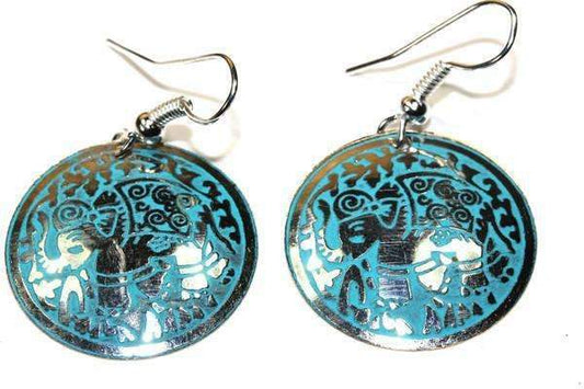 Boucles d'oreilles pendantes éléphant en terre cuite turquoise 1 pouce argent or
