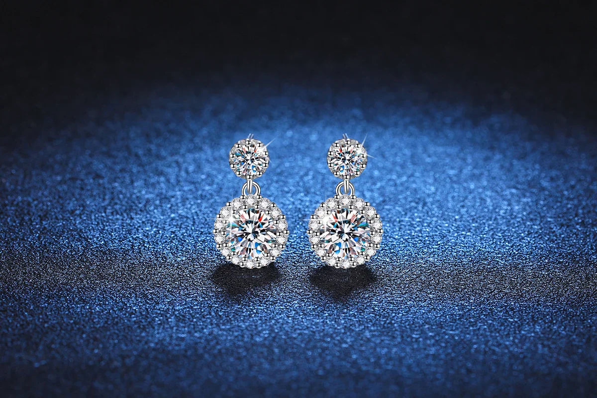 Boucles d'oreilles pendantes en moissanite 1 carat pour femme en argent sterling S925 plaqué or blanc 18 carats