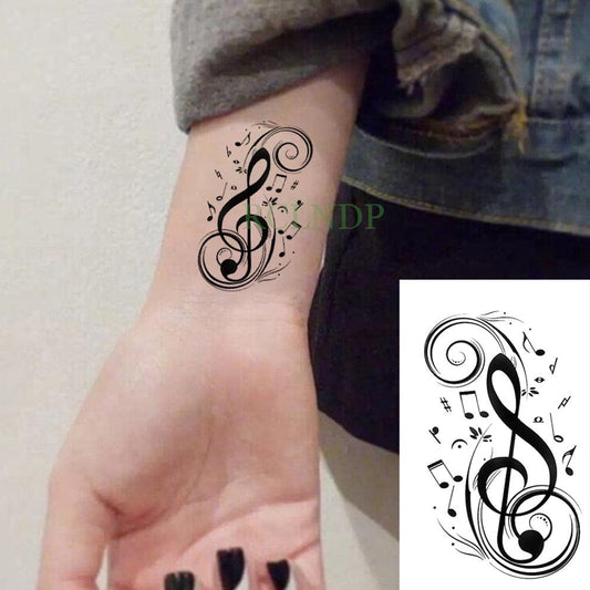 Elegant Black Music Notes Waterproof Sticker Tattoos Temporary Chest Shoulder Tattoos For Men Women