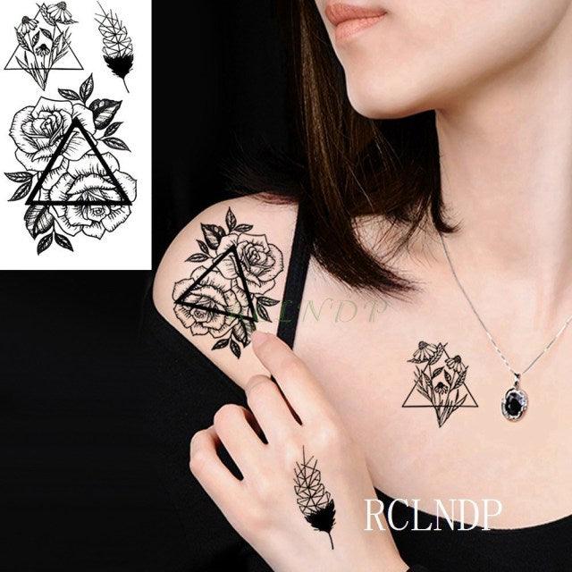 Elegant Black Waterproof Temporary Tattoo Stickers Moon Hill Modern Body Art Stickers Hand Foot High Quality For Womens