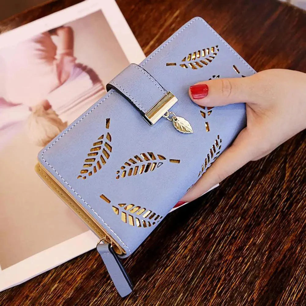 Elegant Leaf Zipper PU Leather Women Wallet Retro Card Holder Modern Design Wallet Excellent Gift