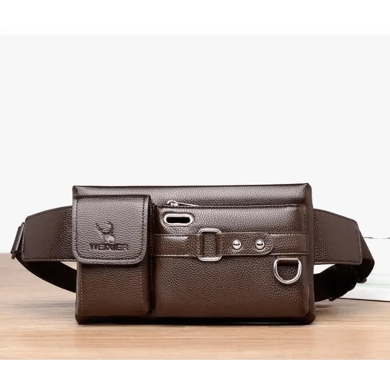 Elegant New Black Mens Leather Waist Bag Adjustable Strap Outdoors  Fanny Pack Comfortable Luxury Design For Men