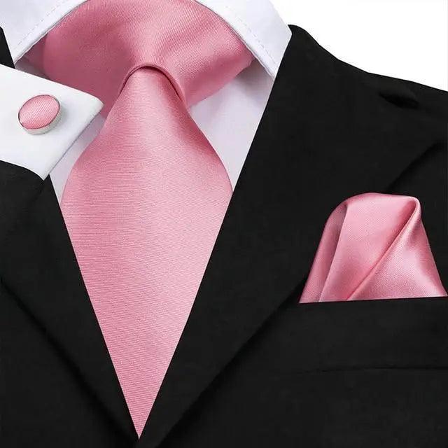 Elegant Pink Silk  Necktie Pocket Square Cufflinks Set Elegant Men's Fashion Wedding Ties For Men And Daily Wear Ties