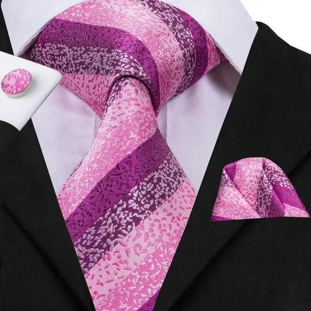 Elegant Pink Silk  Necktie Pocket Square Cufflinks Set Elegant Men's Fashion Wedding Ties For Men And Daily Wear Ties