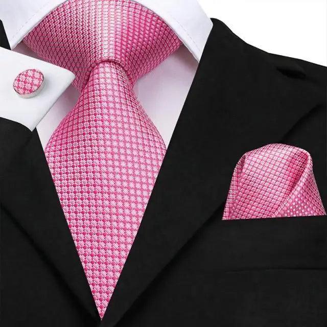 Elegant Pink Silk  Necktie Pocket Square Cufflinks Set Elegant Men's Fashion Wedding Ties For Men And Daily Wear Ties