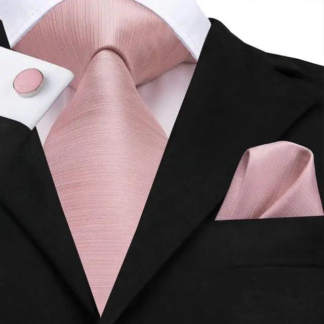 Elegant Pink Silk  Necktie Pocket Square Cufflinks Set Elegant Men's Fashion Wedding Ties For Men And Daily Wear Ties