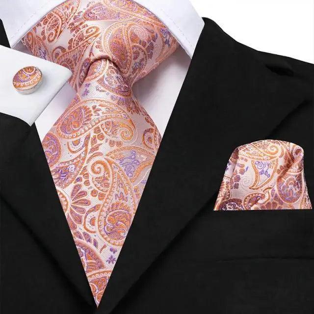 Elegant Pink Silk  Necktie Pocket Square Cufflinks Set Elegant Men's Fashion Wedding Ties For Men And Daily Wear Ties