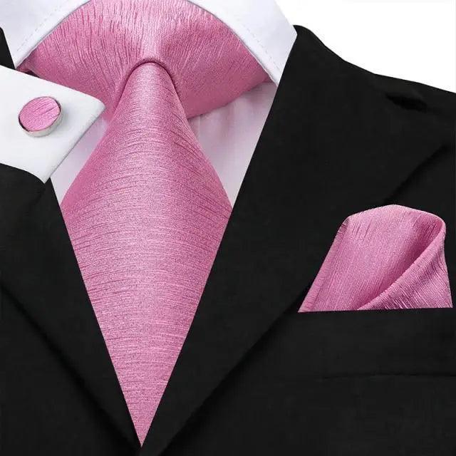 Elegant Pink Silk  Necktie Pocket Square Cufflinks Set Elegant Men's Fashion Wedding Ties For Men And Daily Wear Ties