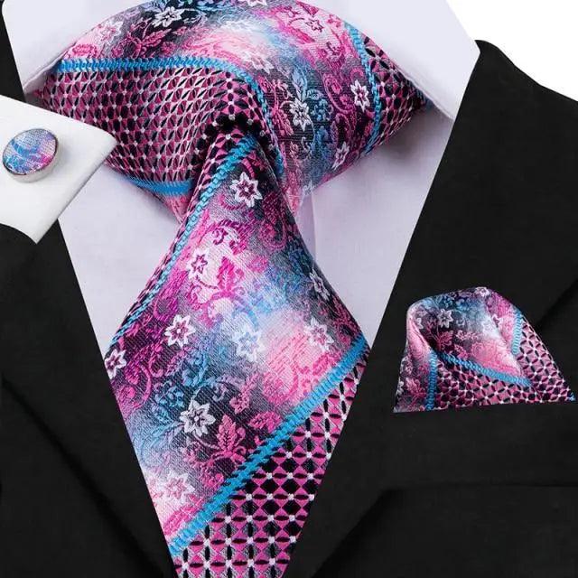 Elegant Pink Silk  Necktie Pocket Square Cufflinks Set Elegant Men's Fashion Wedding Ties For Men And Daily Wear Ties