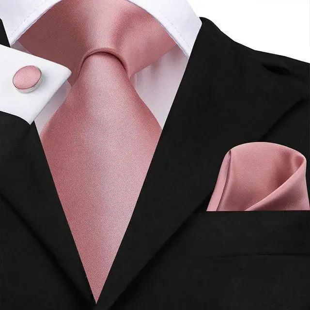 Elegant Pink Silk  Necktie Pocket Square Cufflinks Set Elegant Men's Fashion Wedding Ties For Men And Daily Wear Ties