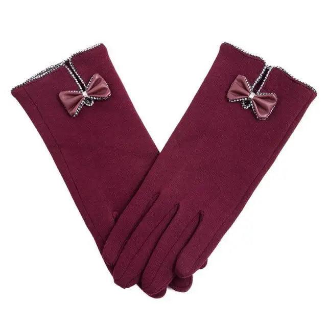 Elegant Red Autumn Full Finger Warm Women Gloves Classic Soft Comfortable Winter One Size Gloves For Women