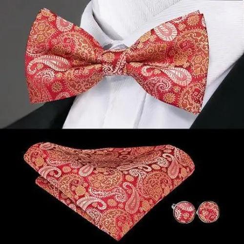 Elegant Silk Butterfly Business Bow Tie Pocket Square Cufflinks Set For Men Formal Wedding Bowtie Set For Office