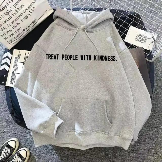 Elegant Spring Casual Treat People With Kindness Women/Men Vintage Casual Casual Hoodies with Pockets Letter Print Design and Cute Print Drawstring Hoodies For Men Women Comfortable Unisex Hoodies