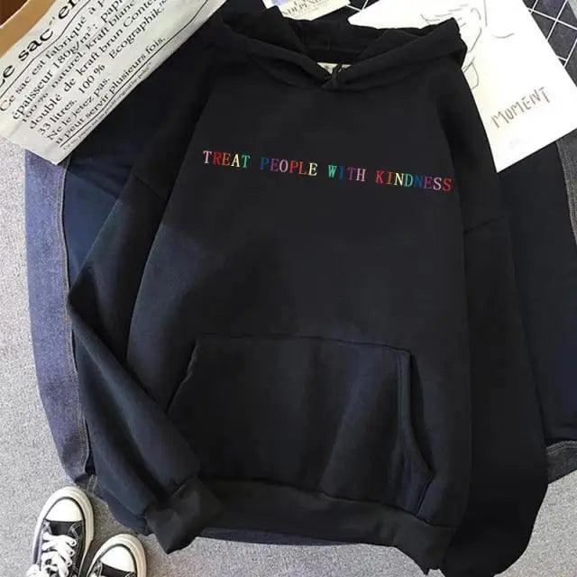 Elegant Spring Casual Treat People With Kindness Women/Men Vintage Casual Casual Hoodies with Pockets Letter Print Design and Cute Print Drawstring Hoodies For Men Women Comfortable Unisex Hoodies
