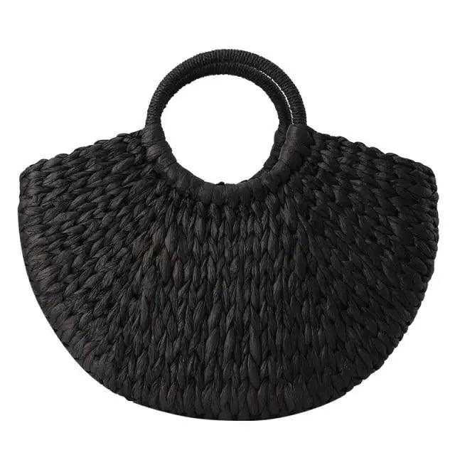 Elehant Women's Woven Wicker Straw Half Round Bag Trendy Large Capacity Female Casual Travel Bag