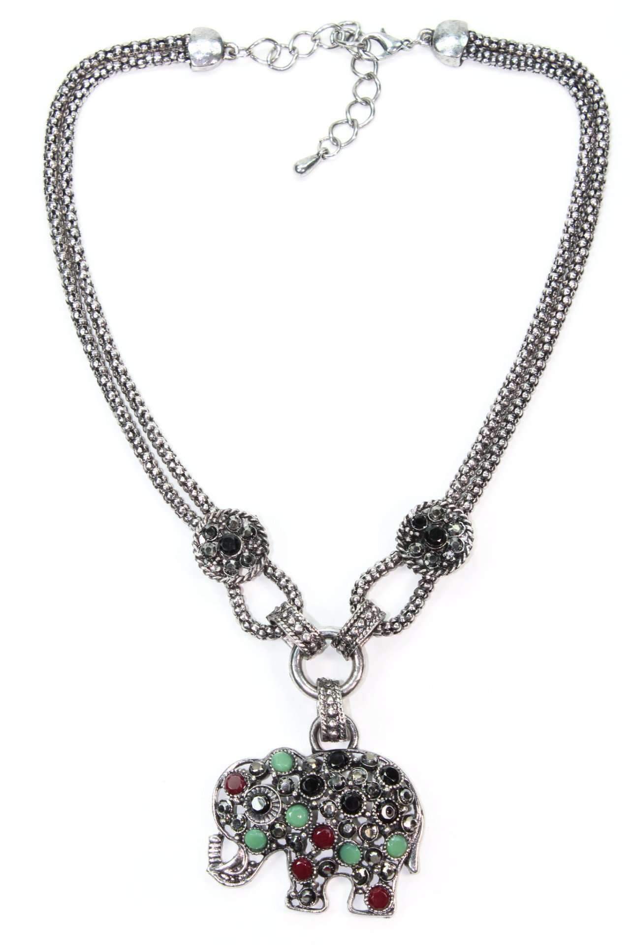 Collier Pendentif Éléphant Argent Pierre Précieuse Charme Bohème