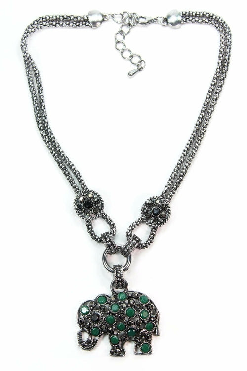 Collier Pendentif Éléphant Argent Pierre Précieuse Charme Bohème