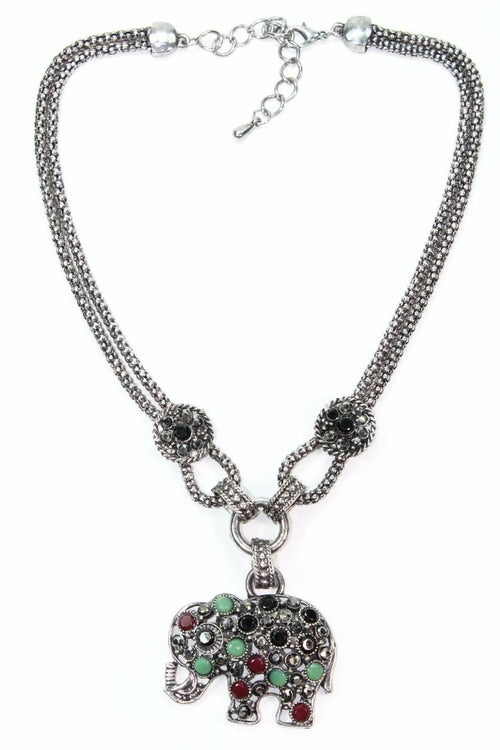 Collier Pendentif Éléphant Argent Pierre Précieuse Charme Bohème