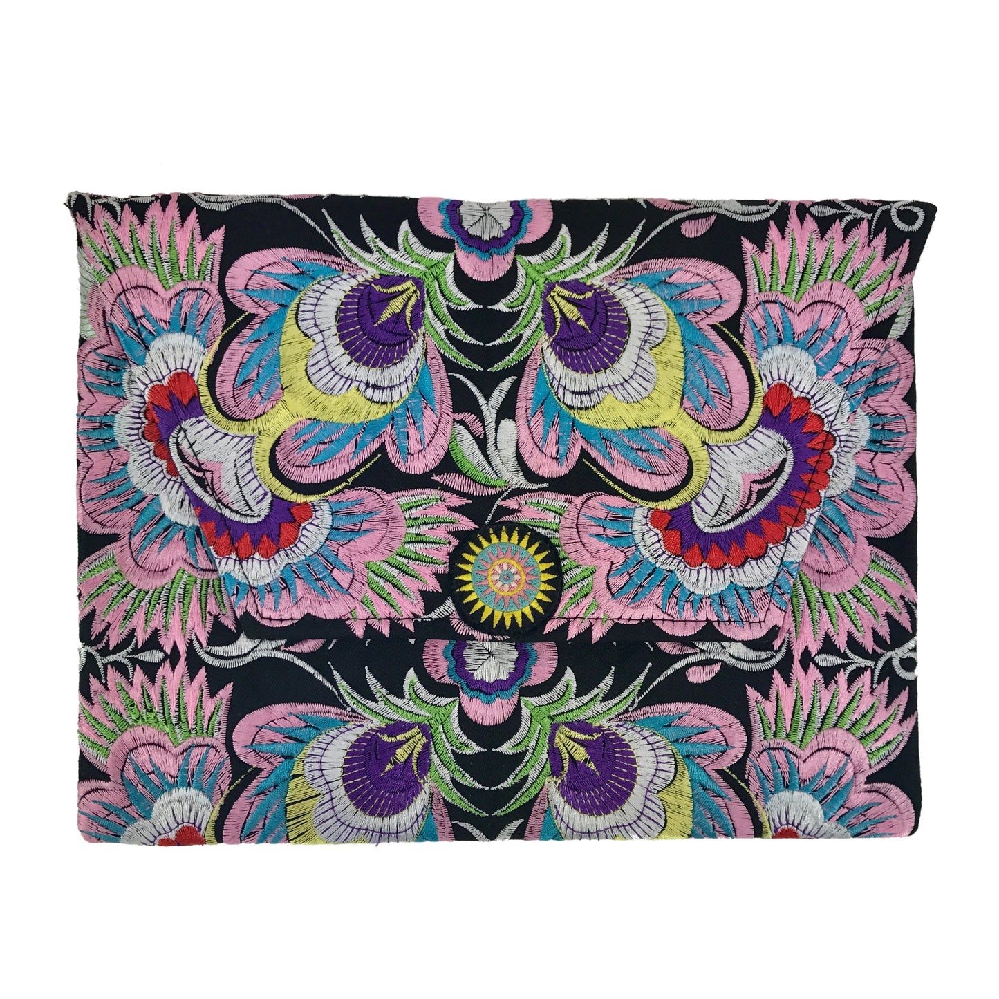 Embroidered Flower Clutch Handmade Hmong Thai Embroidery Boho Evening Bag