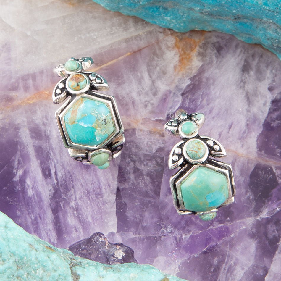 Boucles d'oreilles créoles Emile en argent sterling et turquoise