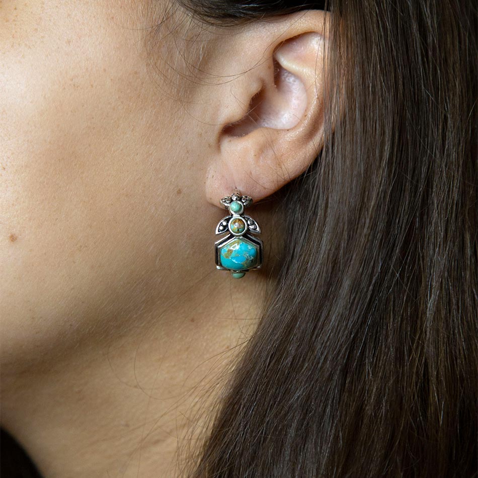 Boucles d'oreilles créoles Emile en argent sterling et turquoise