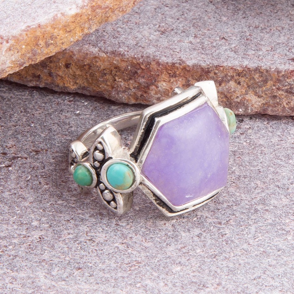 Emile Ring aus Lila Quarz und Blauem Türkis in Sterlingsilber