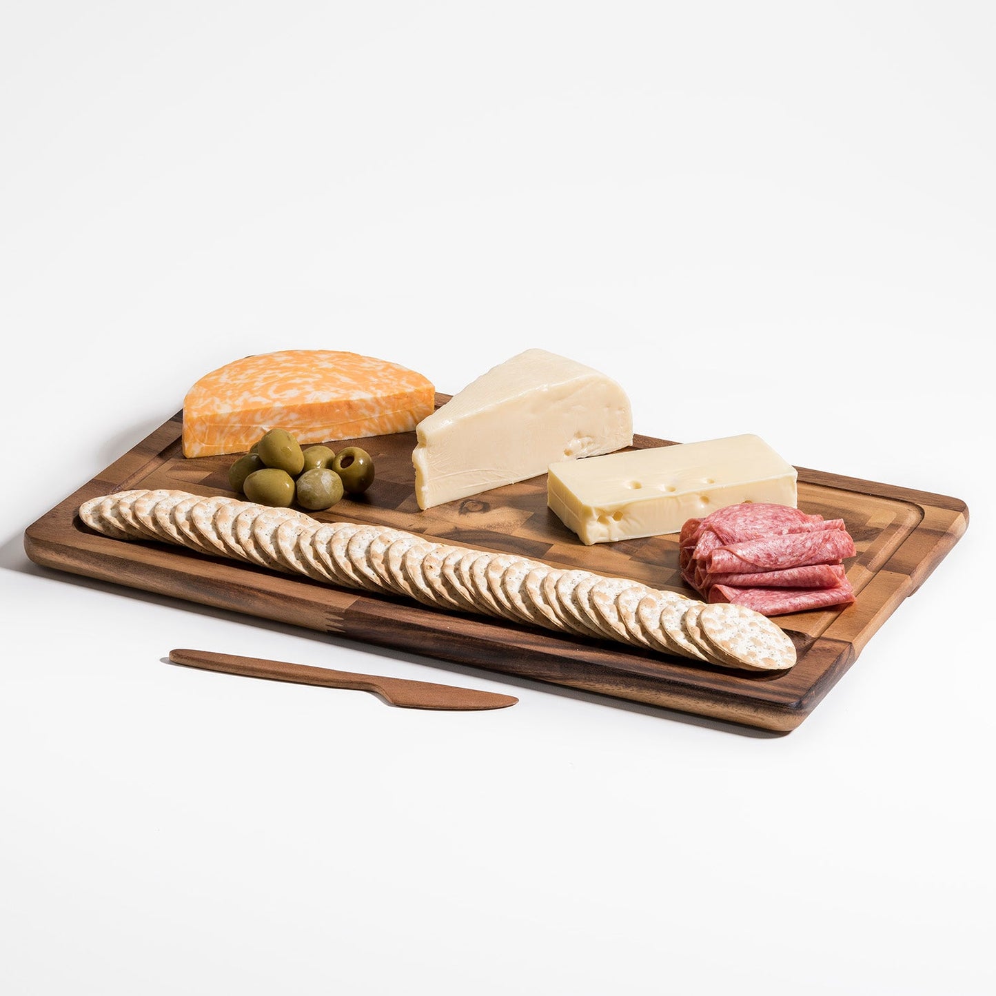 Stirnholz-Käsebrett mit Akazienmesser Charcuterie Servierplatte
