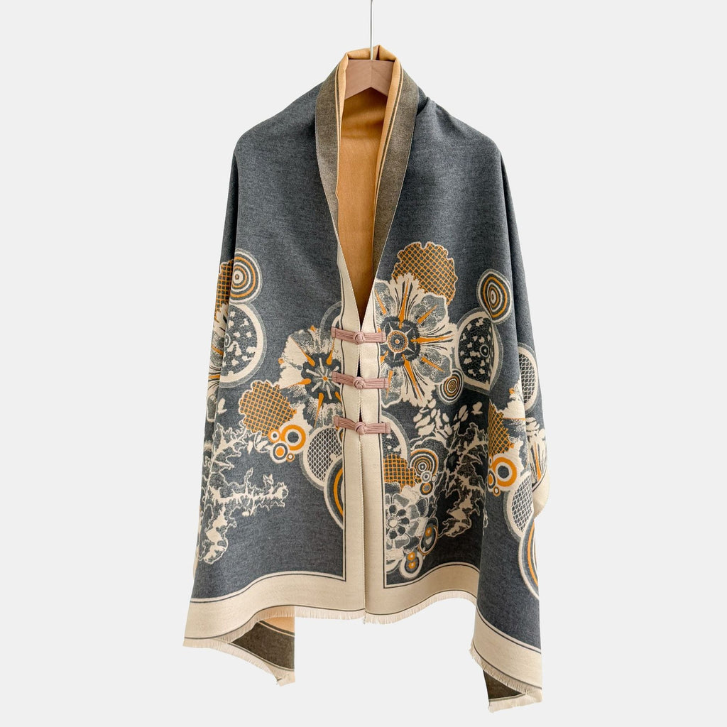 Vintage Knot-button Outerwear Jacquard Shawl