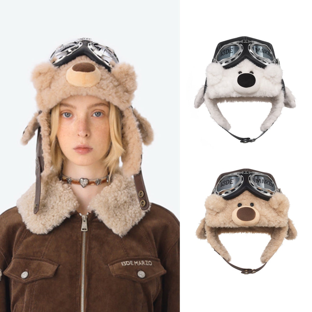 Fleece-Lined Warm, Cold-Weather Ear-Protecting Outdoor Skiing Aviator Glasses And Lei Feng Hat
