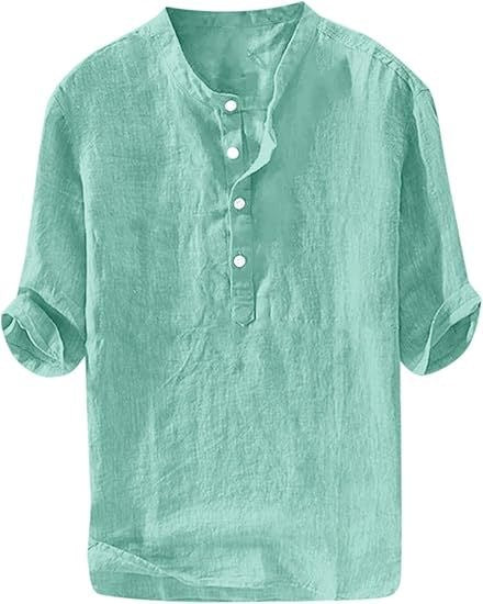 Mens Short-sleeved Loose-fit Linen Shirt