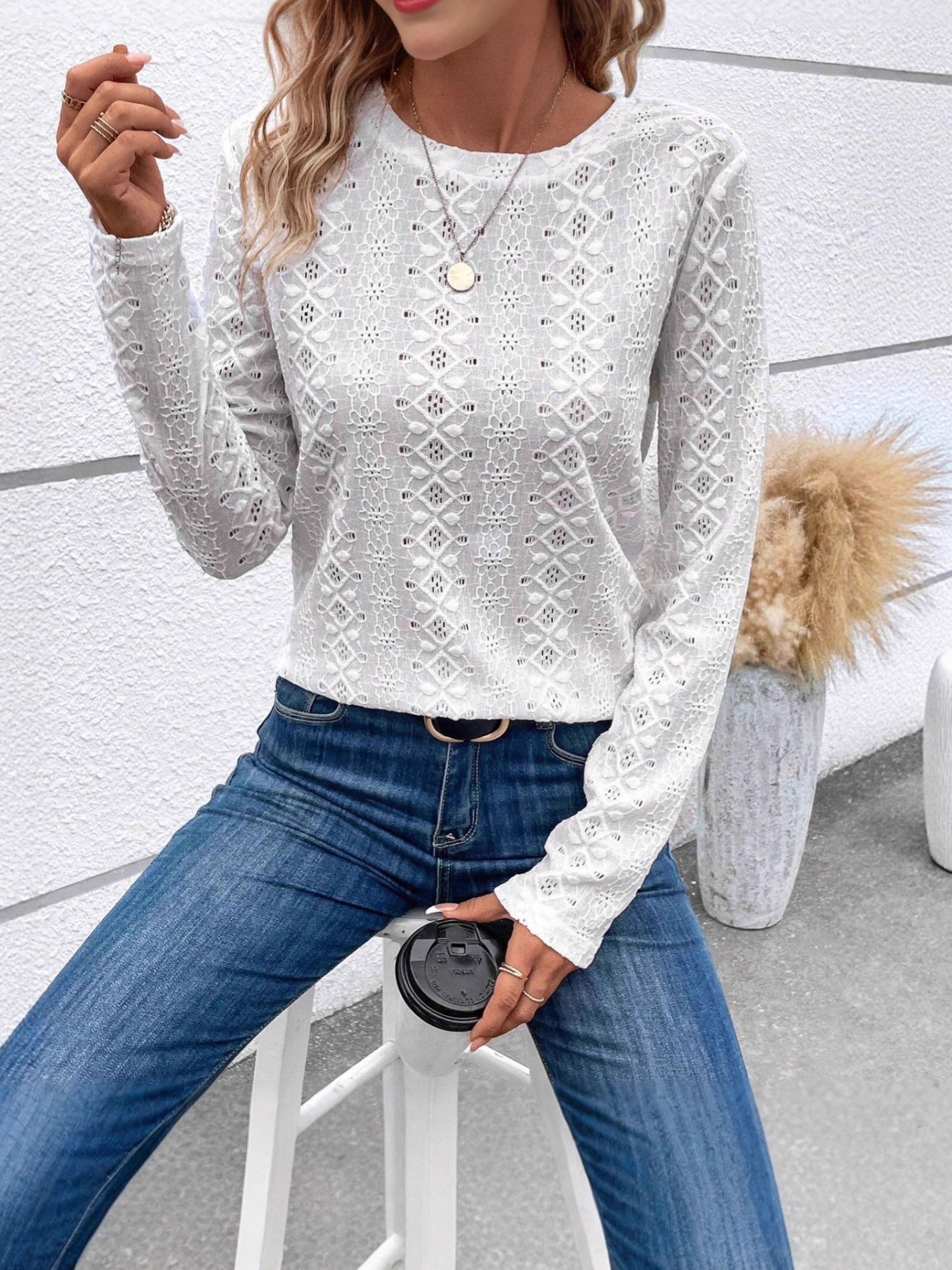 2025 Summer New Solid Color Long Sleeve Hollow Fashion Casual Shirt