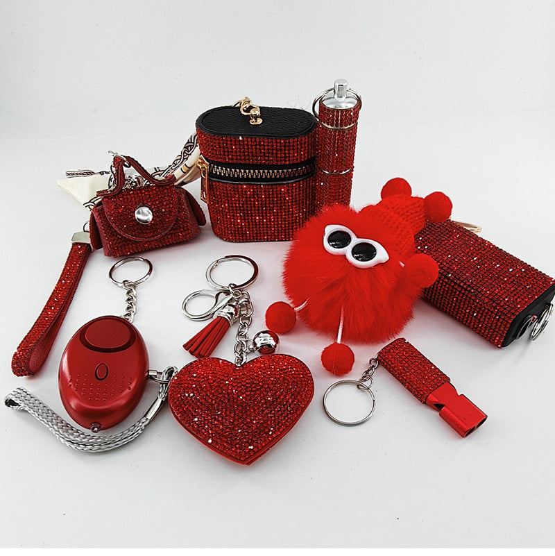 8-piece Heart-shaped Keychain Charm Set In Red Packaging