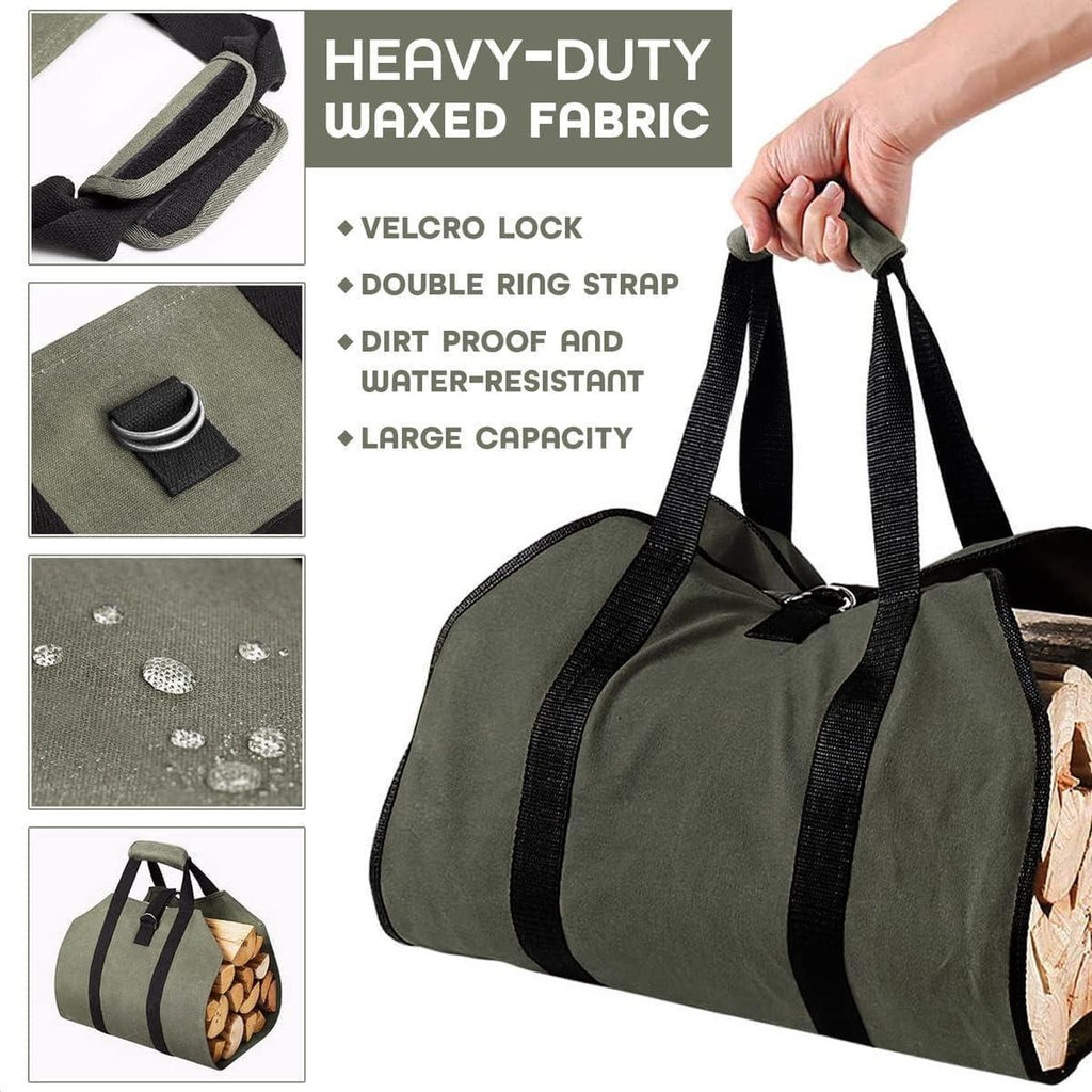 Wood Stove Accessories Firewood Carrier Wood Carrier for Firewood Holder BBQ Accessories   Log Tote Bag Fire Wood Log Carrier for Firewood Carriers with Handles   Waxed Canvas Firewood Log Carrier