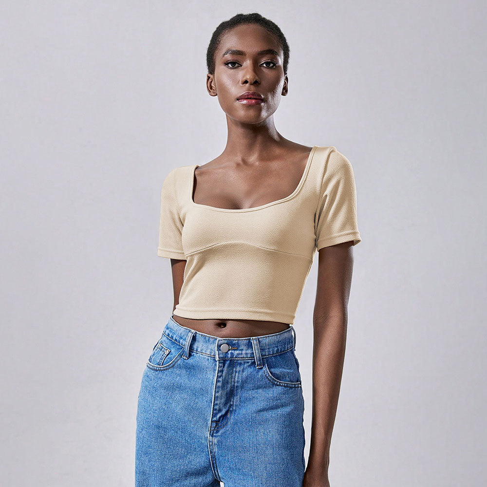 Cropped Midriff-baring Design Short-sleeve Top