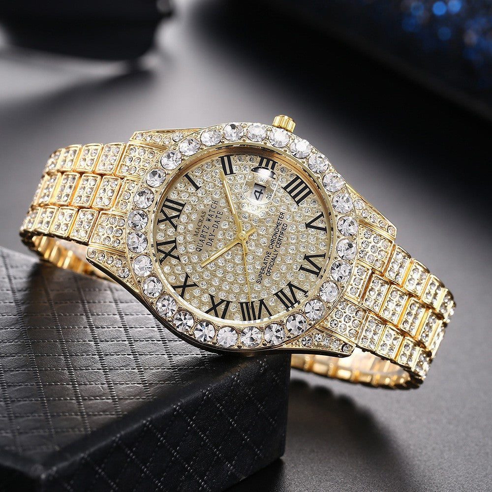 Roman Numeral Dial Steel Band Quartz Watch
