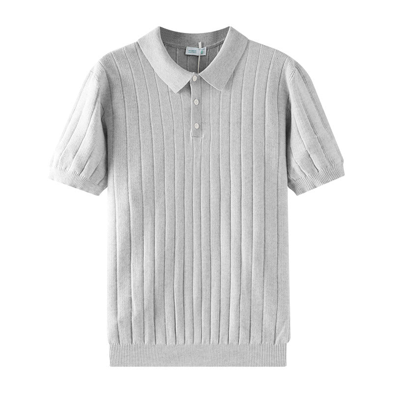 Mens Light-Luxury Rib-Knit Polo Shirt