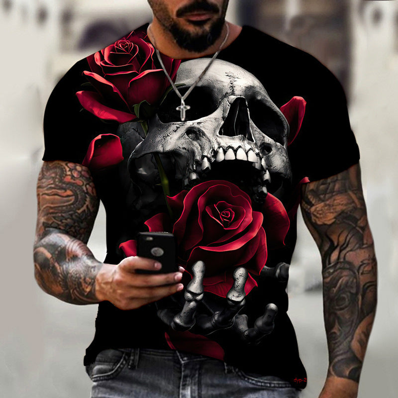 European And American Summer Dark Horror Skull 3D-Printed Mens Short-Sleeve T-Shirt