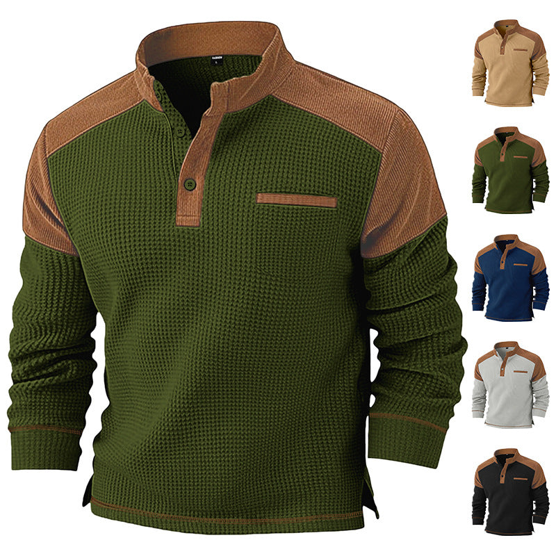 Mens Casual Corduroy Hoodie With A Stand-up Collar And Long Sleeves