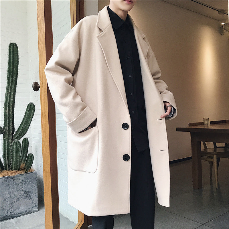 Mens Stylish Warm Casual Mid-length Wool Coat