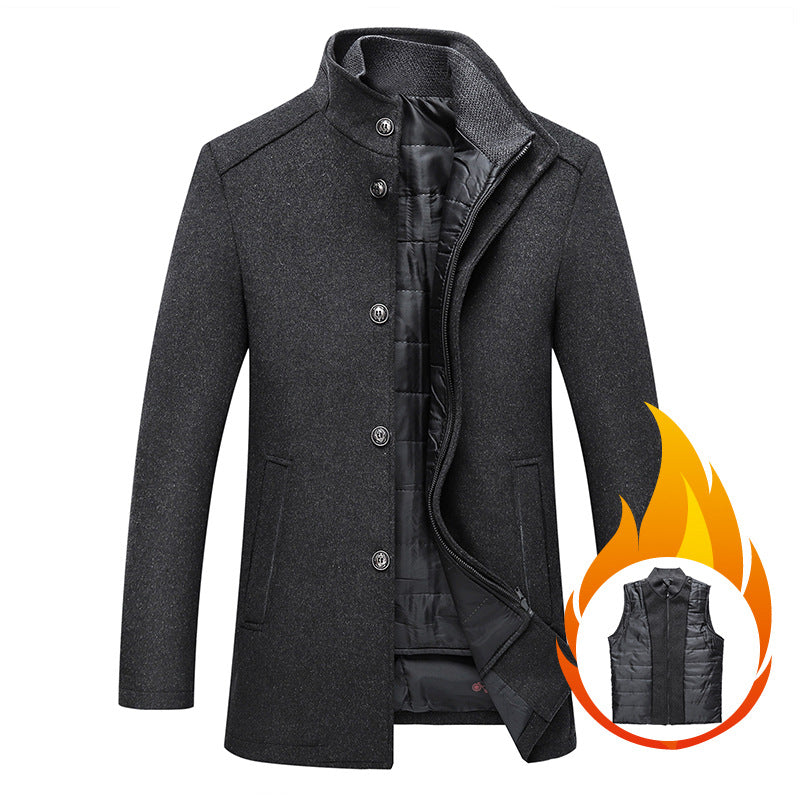 Casual Men's Wool Coat Men's Warm Stand Collar Wool Coat