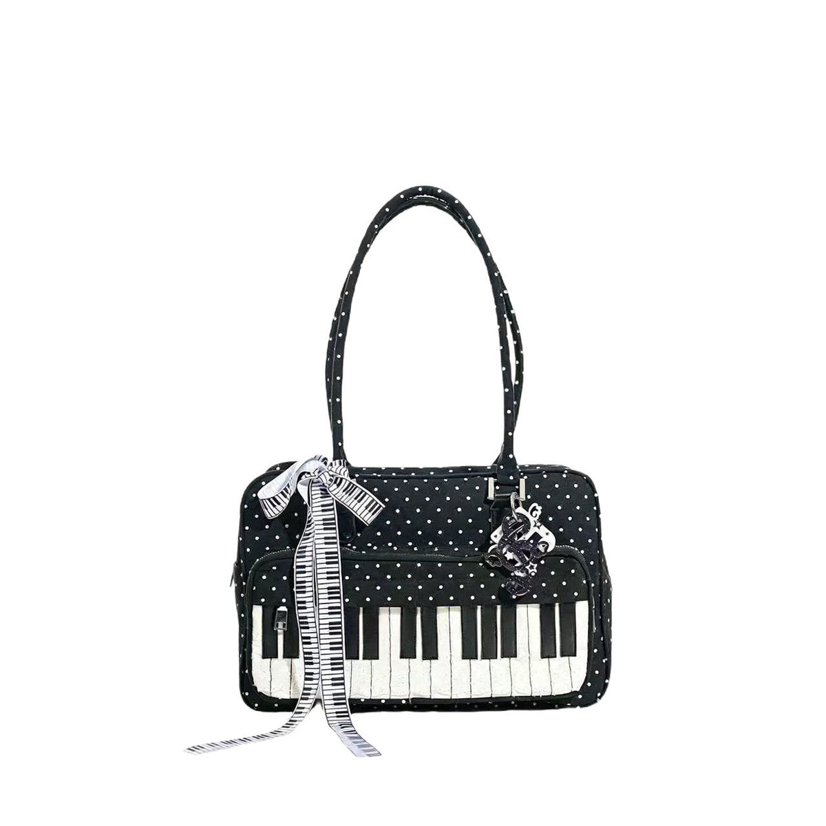 Lightweight Abeibi Polka-Dot Black And White Piano Key Shoulder Bag