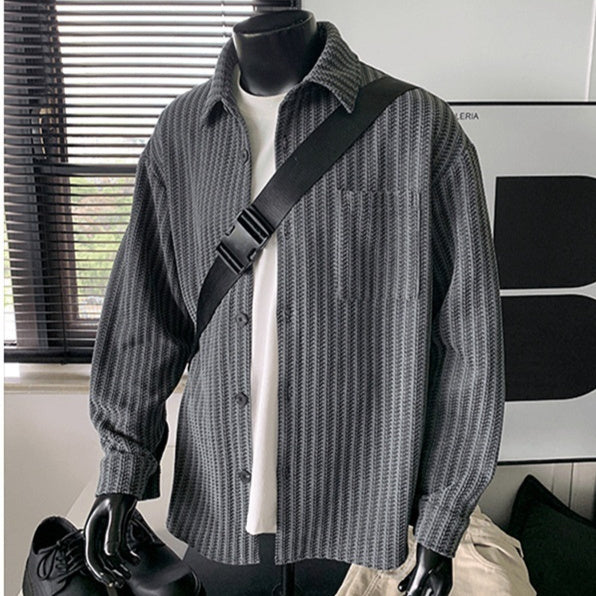Vintage Lapel Sophisticated Striped Long-sleeve Top