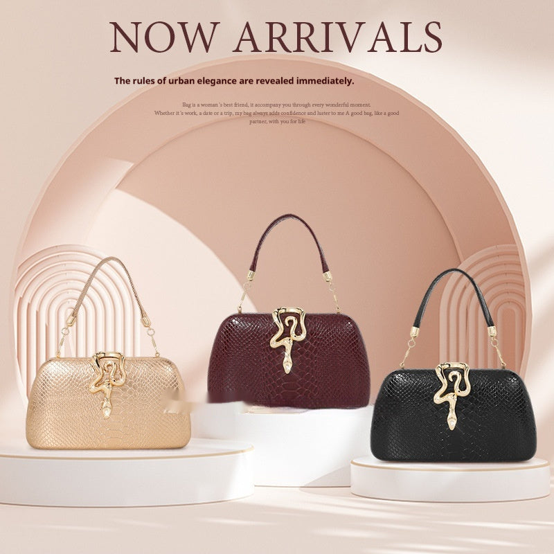 Womens Stylish Snake-Print Evening Tote With A Sophisticated European-American Flair