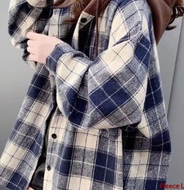 Casual Joker Hooded And Velvet Padded Plaid Shirt